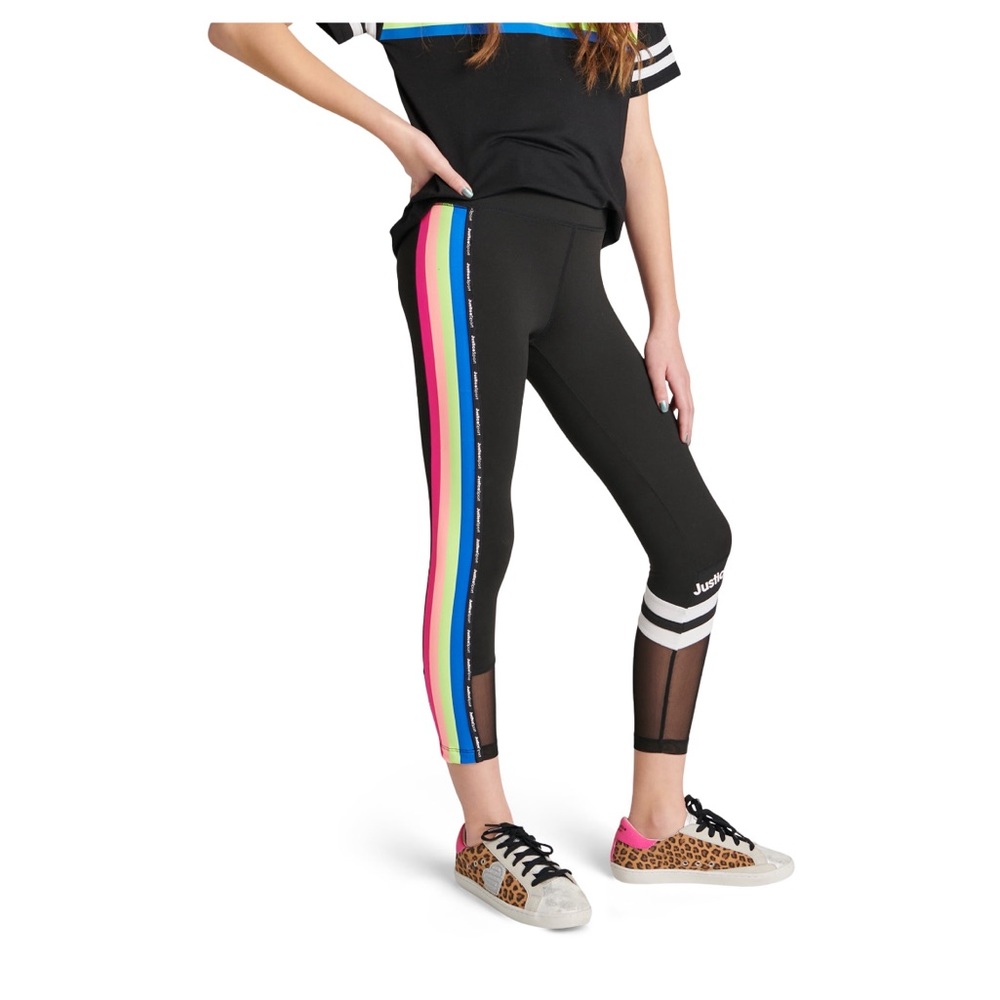 Girls Junior Black Justice J-sport active leggings Mesh ankle NWT